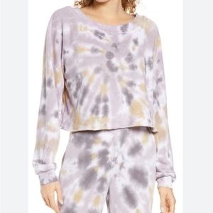 Oli Viv Parker Tie Dye Crop Sweatshirt SZ XXS Women Long Sleeve In Mauve Batik